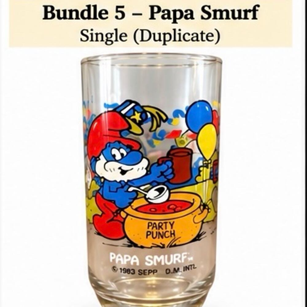 Vintage 1983 Hardee’s Papa Smurf Party Punch Glass Peyo Collector Tumbler